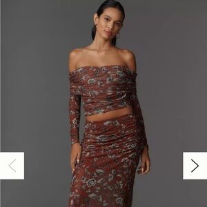 NWT The Aleda Mesh Off-Shoulder Top by Maeve in Brown Pattern